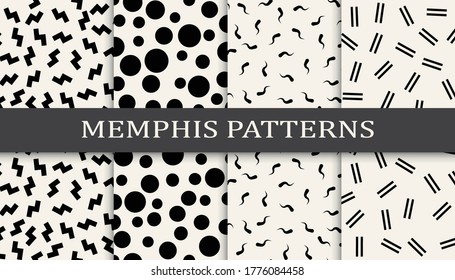 Seamless memphis style pattern print set. Abstract background pattern design. Funky vector illustration.