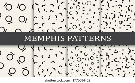 Seamless memphis style pattern print set. Abstract background pattern design. Funky vector illustration.