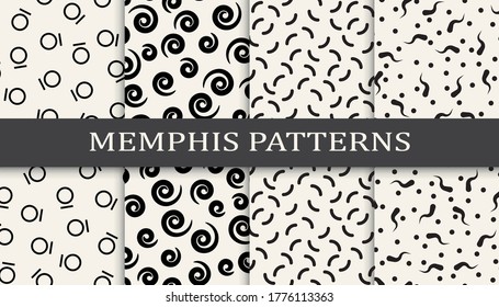 Seamless memphis style pattern print set. Abstract background pattern design. Funky vector illustration.