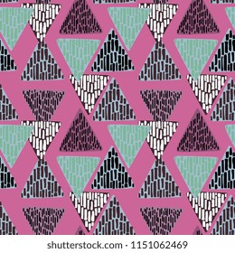Seamless memphis of triangle hand drawn seamless pattern