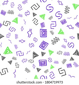 Patrón de estilo Memphis sin inconvenientes dibujado a mano sobre un fondo blanco. Patrón vector abstracto. Elementos gráficos de color. Estilo de moda retro de los años 80. Para el diseño interior, el embalaje y la decoración.