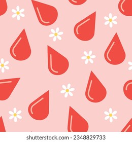 patrón ininterrumpido de menstruación con gotas de sangre y flores- ilustración vectorial