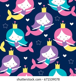 seamless mermaid pattern vector illustration