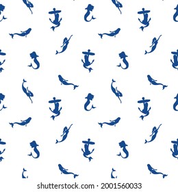 Patrón de sirena sin foco. Fondo marino vectorial. patrón con hermosas siluetas elegantes, silueta