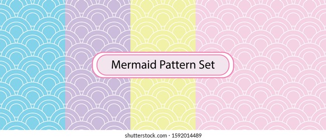Seamless mermaid vector pattern of pink blue yellow lilac scales