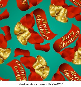 Seamless Merry Christmas Bells wrapping paper pattern. All elements are on individual layers for easy editing.
