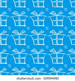 Seamless merry christmas and new year pattern with gift box. Vector background. Holiday decorations.