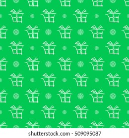 Seamless merry christmas and new year pattern with gift box. Vector background. Holiday decorations.