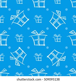 Seamless merry christmas and new year pattern with gift box. Vector background. Holiday decorations.