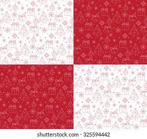 Seamless Merry Christmas Pattern of Line Drawings with Xmas Elements. Continuous Vector Illustration
