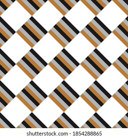 Nahtlose Frohe Weihnachtsmuster von gestreiften Quadraten Staffelung diagonal auf weißem Hintergrund. Vektorgrafik Gold, Silber und Schwarz Ornament für Druck, Umhüllung, Textilien, Stoff.