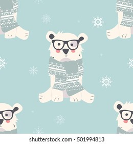 Seamless Merry Christmas patterns with cute polar bear animals, vector illustration