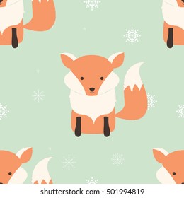 Seamless Merry Christmas patterns with cute hipster fox, vector illustration
