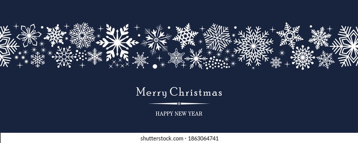 Seamless Merry Christmas vector with snowflakes, stars and Happy New Year greetings.