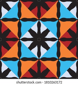 Seamless mesh with geometric pattern. Bright colouring. Multi-layer pattern. For decoration of various surfaces.Art painting in art Nouveau style.Mosaic.Flat design.