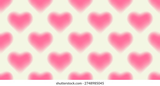 Seamless mesh gradient background with blurred pink hearts on a soft cream backdrop. Dreamy pastel texture with romantic y2k mood, perfect for wallpapers, packaging, stationery, textiles, and cards.