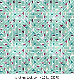 Seamless mesh pattern with different color triangles.