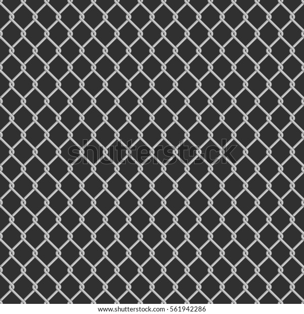 黒い背景にシームレスな金属チェーンリンクフェンス グレーの影のワイヤード 有線 フェンスパターン スタイリッシュな繰り返しテクスチャー メッシュネッティング のベクター画像素材 ロイヤリティフリー