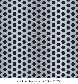 Seamless metal hexagon perforated vector texture.