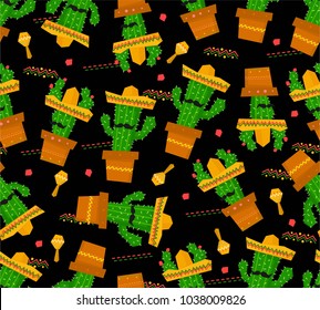 Seamless mexican cactus pattern design