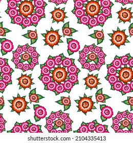 Seamless Mexican floral embroidery pattern, ethnic colorful Mandala native flowers folk fashion design. Embroidered Traditional Textile Style of Mexico, vector isolated on black background