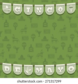 seamless mexican pattern background with cinco de mayo paper bunting and copy space