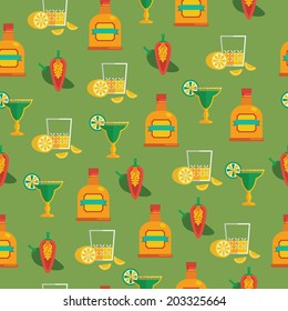seamless mexican pattern with tequila, margaritas and chili peppers, with clipping path