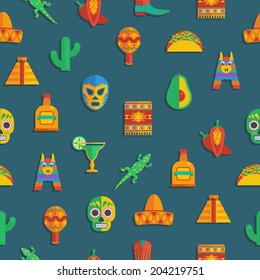 seamless mexican themed pattern with decorations and clipping path
