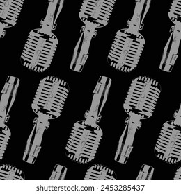 seamless microphone vintage patterns vector black background