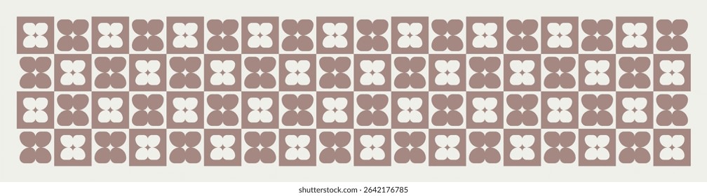 Seamless mid century modern geometric flower pattern in beige and pastel pink. Graphical illustration for a unique wall decor, textiles and interior design.	
