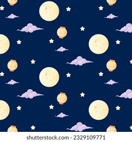 Seamless Mid-Autumn Festival pattern mooncake and lantern