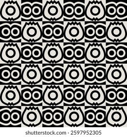Seamless mid-century flower pattern in black and white. Graphical illustration for a unique wall decor, textiles and interior design.