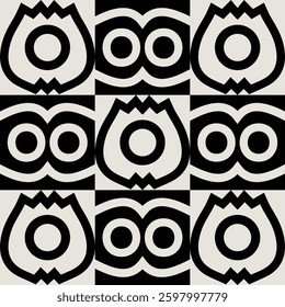 Seamless mid-century flower pattern in black and white. Graphical illustration for a unique wall decor, textiles and interior design.