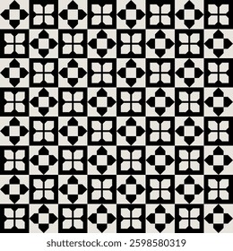 Seamless mid-century flower pattern in black and white. Graphical illustration for a unique wall decor, textiles and interior design.
