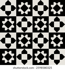 Seamless mid-century flower pattern in black and white. Graphical illustration for a unique wall decor, textiles and interior design.
