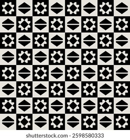 Seamless mid-century flower pattern in black and white. Graphical illustration for a unique wall decor, textiles and interior design.
