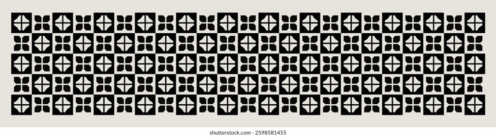 Seamless mid-century flower pattern in black and white. Graphical illustration for a unique wall decor, textiles and interior design.