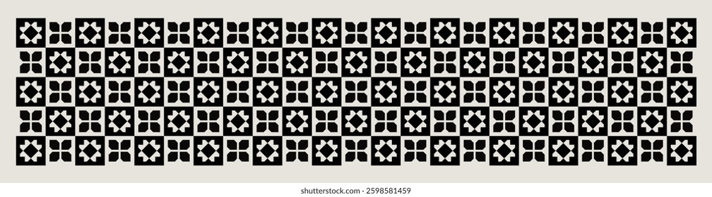 Seamless mid-century flower pattern in black and white. Graphical illustration for a unique wall decor, textiles and interior design.