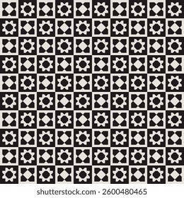 Seamless mid-century geometric flower pattern in black and white. Graphical illustration for a unique wall decor, textiles and interior design.