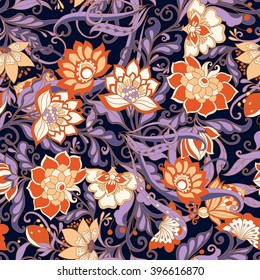 Seamless middle ages floral vintage pattern. Vector illustration.