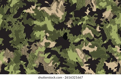 Seamless Military Camouflage Pattern  Green, Tan, and Black Textured Background for Tactical and Outdoor Use.