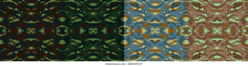 Nahtlose militärische Tarnung Muster Vektor in mehreren Farben gesetzt. Perfekt für Armeedesign, taktische Hintergründe, Jagdausrüstung und Überlebensprojekte.