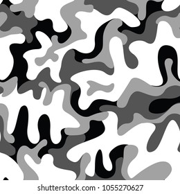Seamless military camouflage texture. Army black and white hunting, camouflage background for textiles and design. Vector graphic illustration. Fashionable style