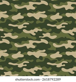 Seamless Military Camouflage Vector Pattern - Green Army Background Design.