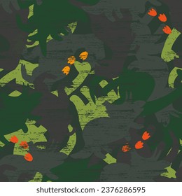 Seamless military pattern with dino. Vector background for textile and fabric, wrapping paper, socks, clothes, web, stationery and other designs.