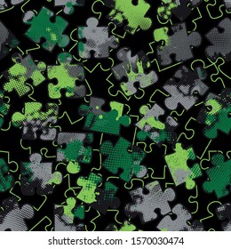 Seamless military pattern with puzzles. camouflage background for boys For textiles, prints, wrapping and more
