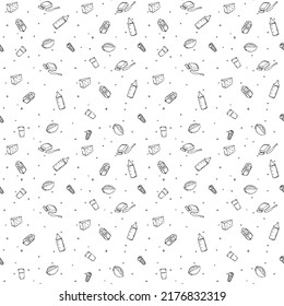 seamless milk production pattern. vector doodle illustration with milk products icon. pattern with milk food