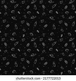 seamless milk production pattern. vector doodle illustration with milk products icon. pattern with milk food