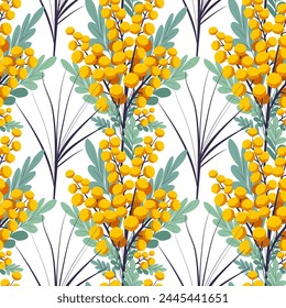 Patrón de flores de mimosa sin costuras Ilustración vectorial plana dibujada a mano 