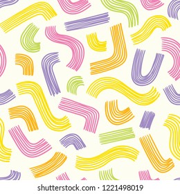 Seamless minimal abstract colorful vector pattern with doodle lines. For cards, invitations, albums, backgrounds and scrapbooks.